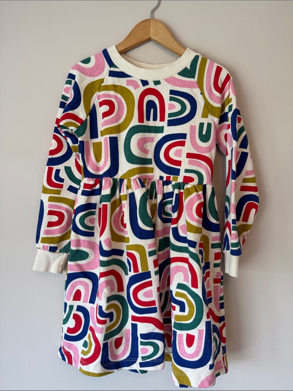 Girls Multicolor Geometric Print Long Sleeve Dress